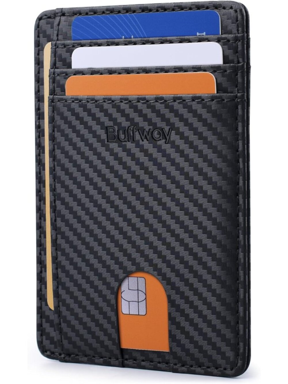 Slim Minimalist RFID Blocking Leather Wallet for Men & Women - Carbon Fiber